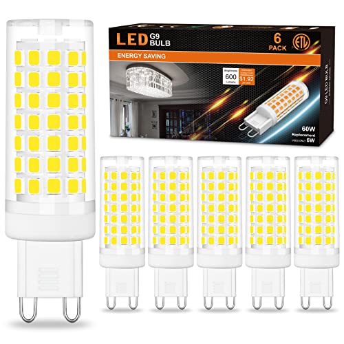 hansang G9 LED Bulb 5000K 60W Equivalent, T4 G9 Bi-Pin Base Bulbs - 6 Pack
