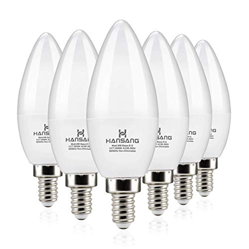 6W Daylight LED Candelabra Bulbs (6 Pack) for Chandeliers and Ceiling Fans
