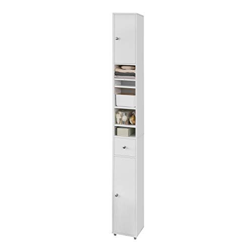 Haotian White Tall Bathroom Storage Cabinet with Drawer and Adjustable Shelves