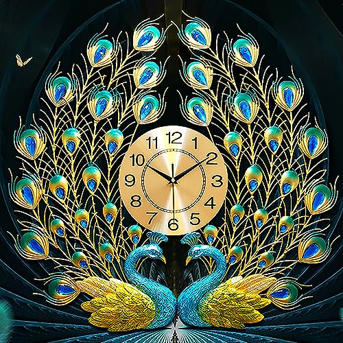 Peacock Metal 3D Wall Clock 27.6In for Living Room Decor