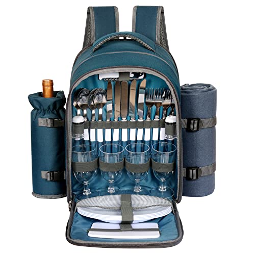 Hap Tim Picnic Backpack for 4 Person with Blanket