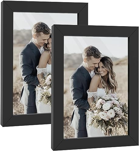 HappyHapi 4x6 Picture Frame, 2 Pack Wooden Black Picture Frames