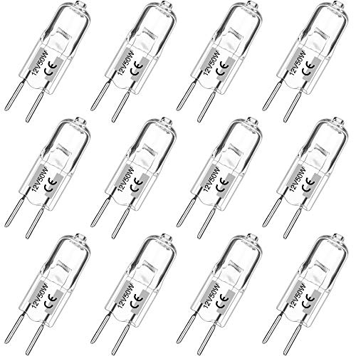 Haraqi 12 Pack GY6.35 50W Halogen Bulbs for Ceiling, Table & Cabinet Lights