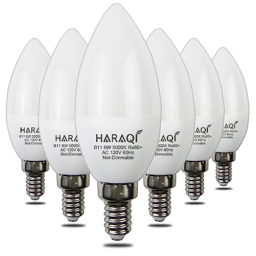 haraqi 6W LED Candle Bulb, 5000K Daylight, E12 Base, 60W Equivalent