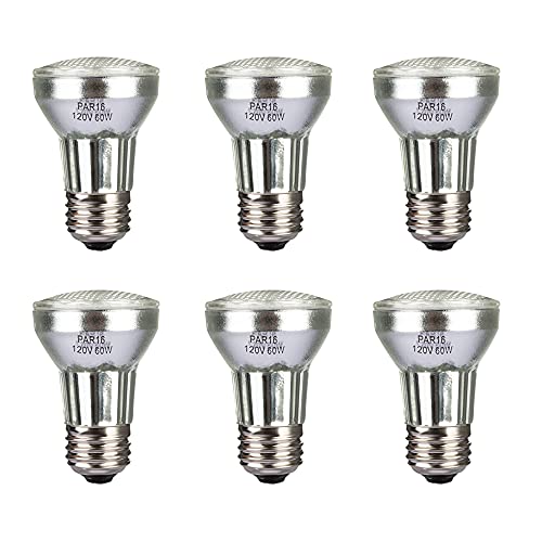 haraqi 6 Pack PAR16 60W 120V E26 Medium Halogen Flood Light Bulbs,Dimmable Bulbs for Range Hood Lights,Ceiling Fan,Table Light