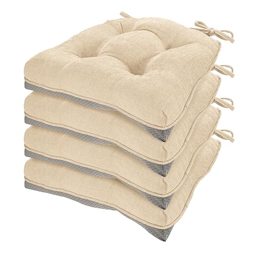 HARBOREST Chenille Tufted Dining Chair Cushions Set of 4, Ivory