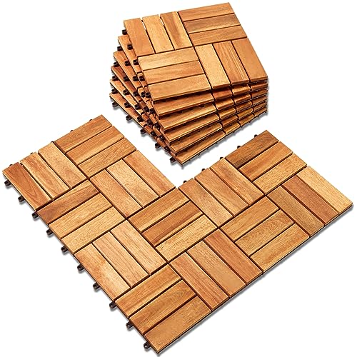 Acacia Wood Interlocking Patio Deck Tiles: Waterproof & All Weather