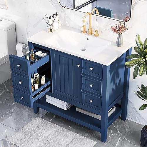 Harper & Bright Designs 36" Blue Bathroom Vanity with Sink