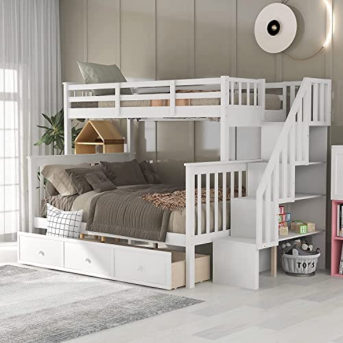 Harper & Bright Designs Bunk Bed with Stairs and Storage Drawers