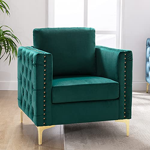 Harper & Bright Velvet Armchair with Steel Legs, Green