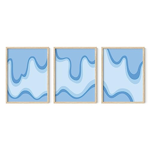 Blue Watercolor Abstract Art Set - 3 Pieces, 12x16, UNFRAMED