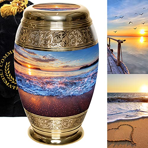 Cremation Urns for Human Ashes Large Size Adult Funeral Urns with Secured  Lid for Men Women Male Female Handcrafted 9.5 Inch Height Purple Blue  Finish