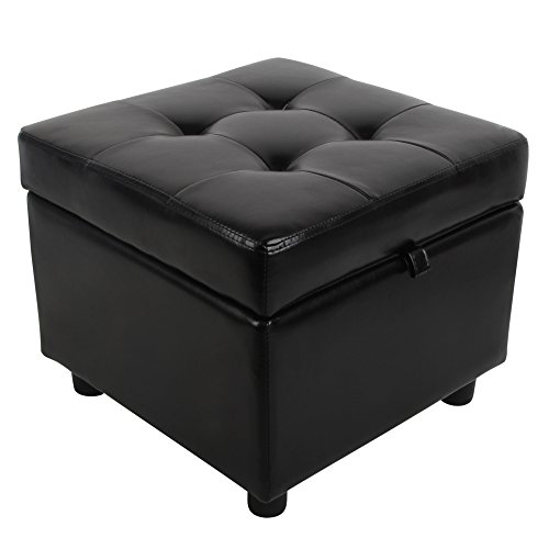 Black Leather Tufted Storage Ottoman Foot Rest by H&B Luxuries