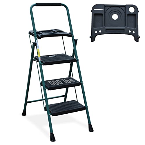 HBTower 3 Step Ladder with Tool Tray