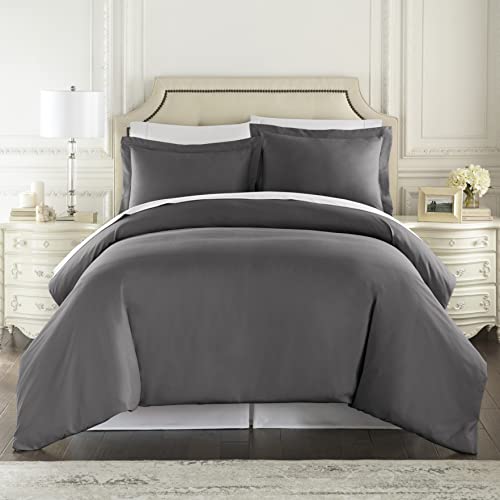 1500 Thread King Duvet Cover Bed Linen Set with Zipper Closure, Gray