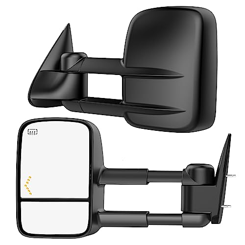 Heated Tow Mirrors Compatible with 2007-2013 Chevy Silverado & GMC Sierra (2007 New) 1500 2500 3500 HD, Tahoe Suburban Avalanche Yukon, Extended Trailer Towing Side Mirrors w/LED Arrow Turn Light