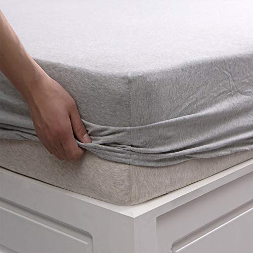 Heather Jersey Cotton Fitted Sheet - Grey Queen Size