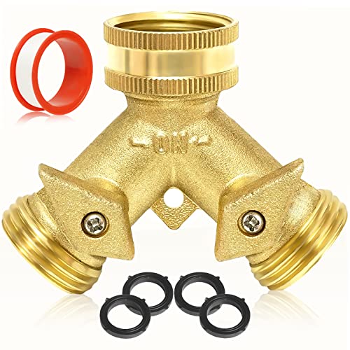 Heavy-Duty Brass Garden Hose Splitter: 2 Way Connector with Shut-off Valves