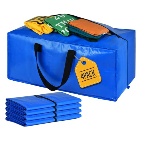 Heavy Duty Large Storage Bags, XL Blue Moving Bags for College Dorm Room Essentials, Moving Supplies Compatible with IKEA Frakta Cart, 4 Packs