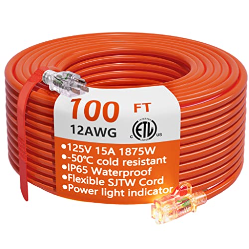 Heavy Duty Outdoor Extension Cord 100 ft with Lighted End