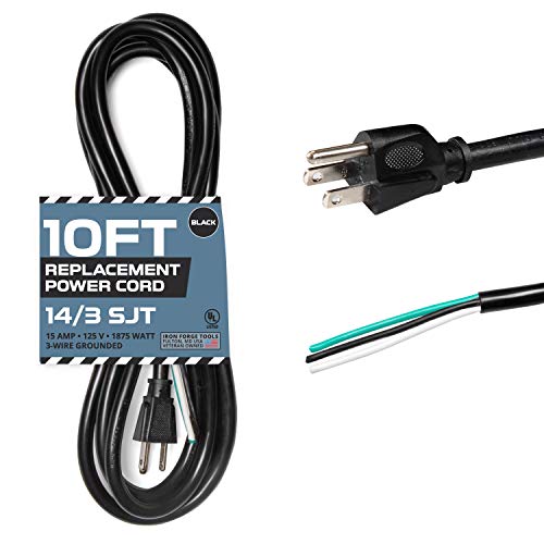 Heavy-Duty Replacement Power Cord - 10 Ft Black Extension Cable