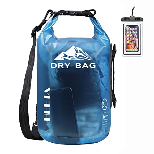 HEETA Waterproof Lightweight Dry Bag Backpack, Transparent Blue 5L