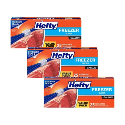 Hefty Freezer Slider Bags, Gallon, 75 Count, (Pack of 3)