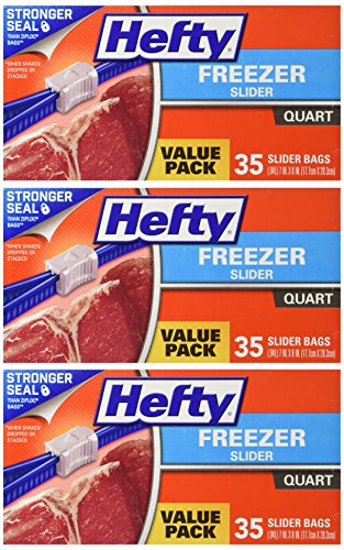 Hefty Freezer Slider Bags, Quart, 35 Count