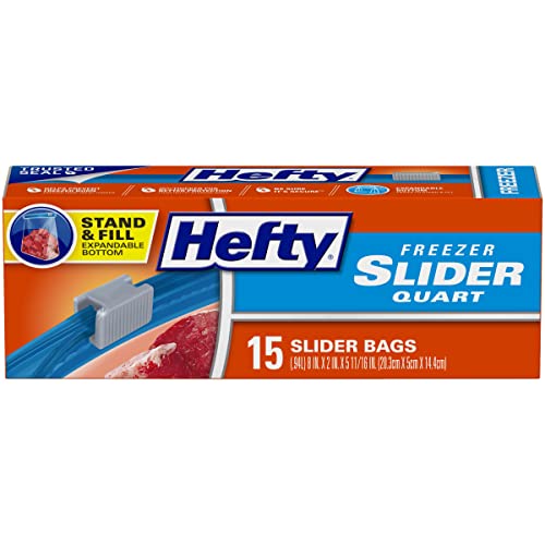 5Pk HEFTY Stronger Seal Storage Slider Bags Ziploc Quart Stand & Fill 20  Bags Ea