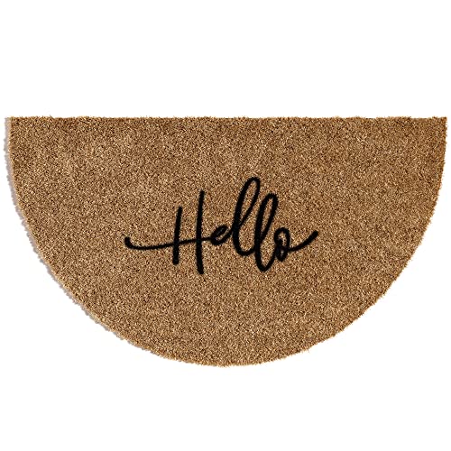 Hello Half Moon Doormat - Large Entrance Mat, Brown