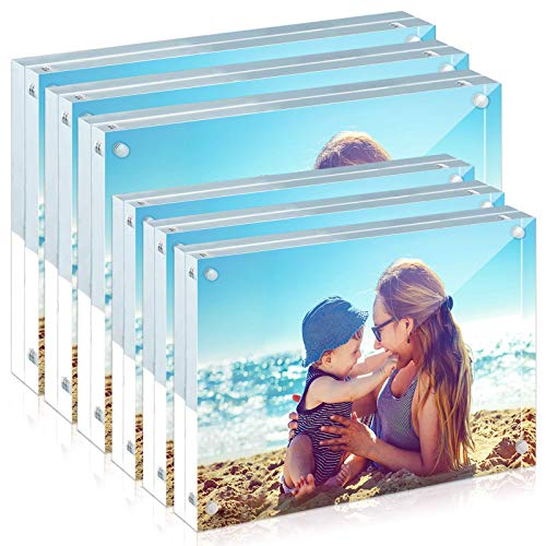 HELPLEX 6 Pack Acrylic Frame, Thicker Clear Double Sided Magnetic Picture Frames