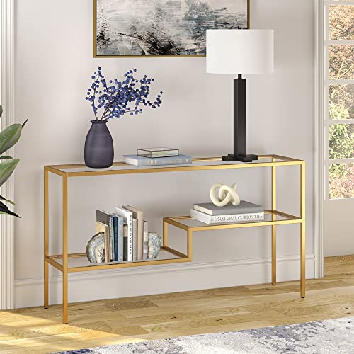 Brass Rectangular Console Table: Entryway & Living Room Accent" - Henn&Hart