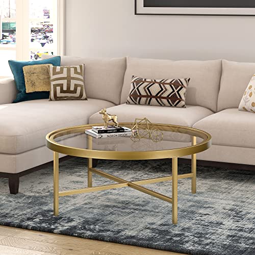 Henn&Hart Round Coffee Table with Glass Top