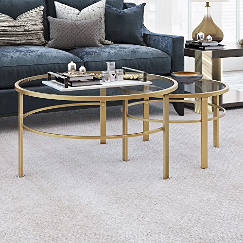 Brass Round Nested Coffee Table for Living Room Essentials