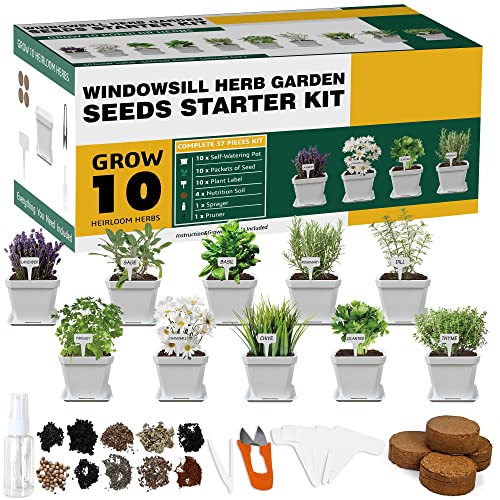 10-Herb DIY Garden Starter Kit with White Pots and Nutritional Soil" - Meekear