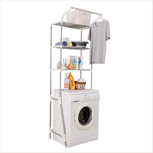 Hershii 3-Tier Laundry Room Shelf Over The Toilet/Washing Machine Storage Rack Bathroom Organizer Stand Adjustable Space Saver Shelving Units with Clothes Hanging Rod - Ivory