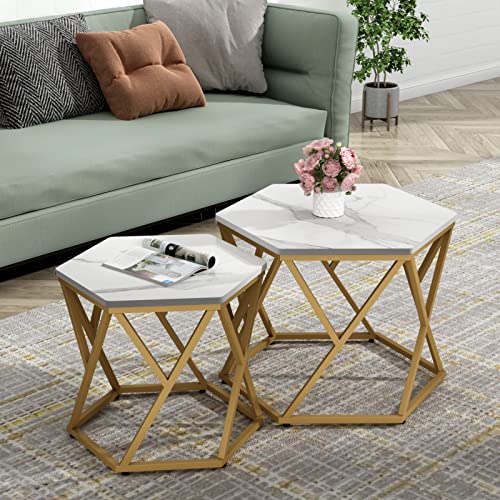 Hexagonal Side End Tables with Metal Frame