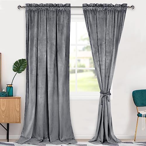 Hiasan Grey Velvet Curtains 96 inches