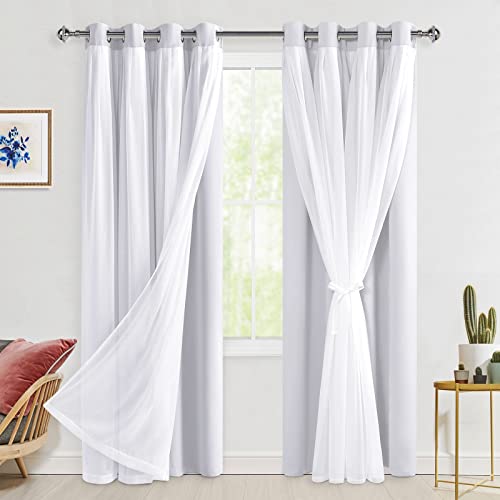 Hiasan Double Layer Blackout Curtains with Sheer Overlay, 52W X 84L