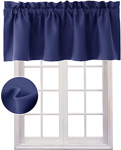 Blackout Thermal Insulated Navy Blue Valance Curtain for Kitchen - 42x18