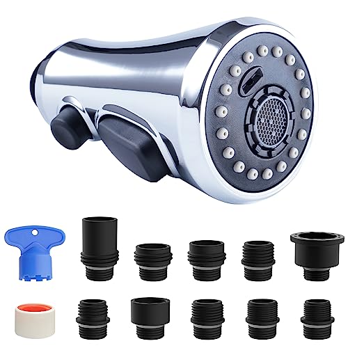 Hibbent 3-Function Faucet Spray Nozzle, 10 Adapters, Chrome Finish