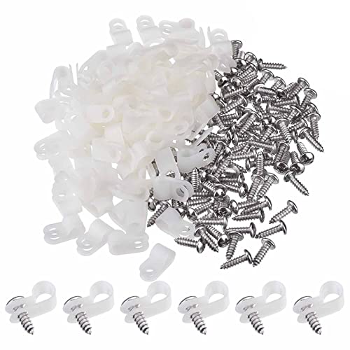 50 Pack R-Type Cable Clips with Screws for Wire Management