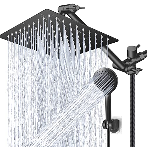11-inch Adjustable High/Low Pressure Water Rain Shower Head Combo - Matte Black