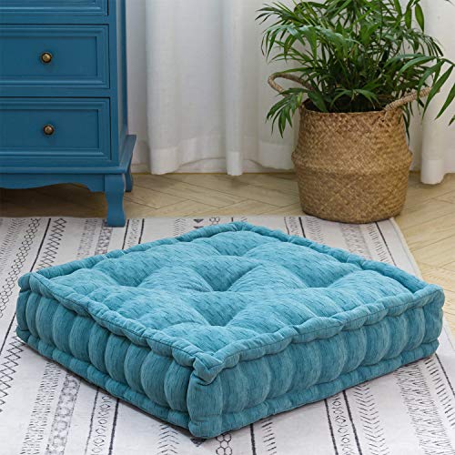 HIGOGOGO Square Tufted Floor Cushion in Turquoise, 20"x20"x5.5"