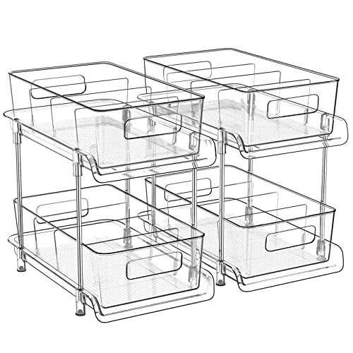 Clear Under Sink Organizers Stackable, Delamu 2-Tier Sliding Drawer Pull  Out Organizers and Storage for Bathroom Pantry Counter, 1 Pack