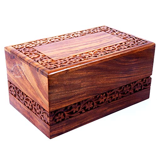 Hind Handicrafts Rosewood Borders Engraving Wooden Cremation Box/Urns