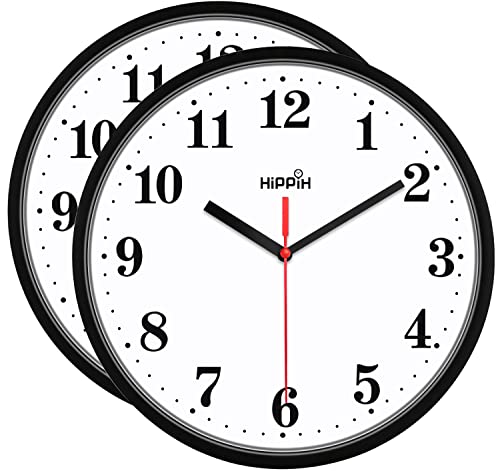 HIPPIH Non Ticking Quartz Wall Clocks - 2 Pack