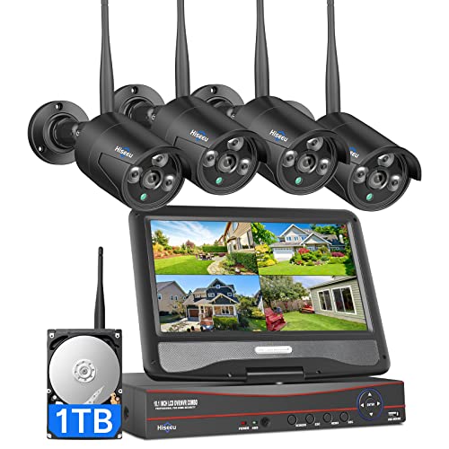 Hiseeu Wireless Security Camera System with 10.1" LCD Monitor