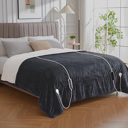 Hiundee Queen Size Dual Control Electric Heated Throw Blanket