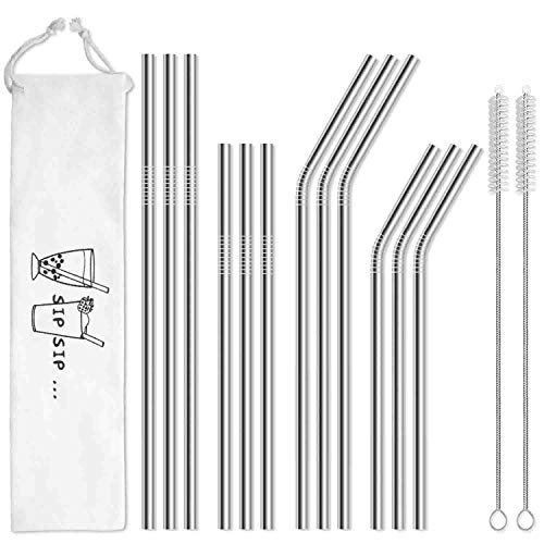 Hiware 12-Pack Reusable Stainless Steel Metal Straws with Case